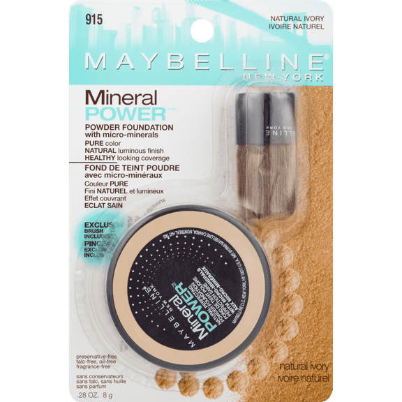 Maybelline Mineral Power Powder Foundation Makeup, Light 3 - Natural Ivory, 0.5 fl oz