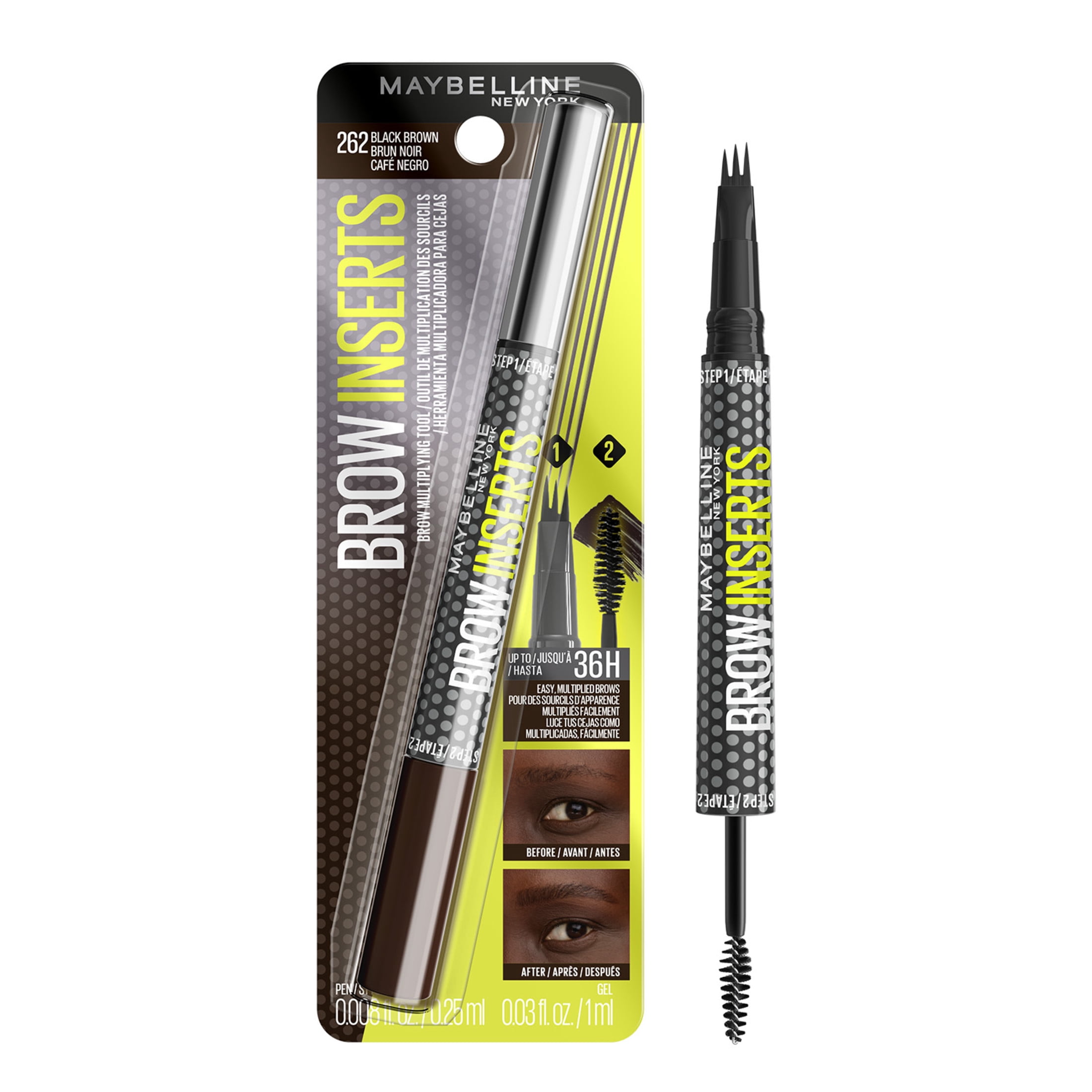 Maybelline Brow Inserts 2-in-1 Eyebrow Pencil and Brow Gel, Black Brown, 0.04 fl oz