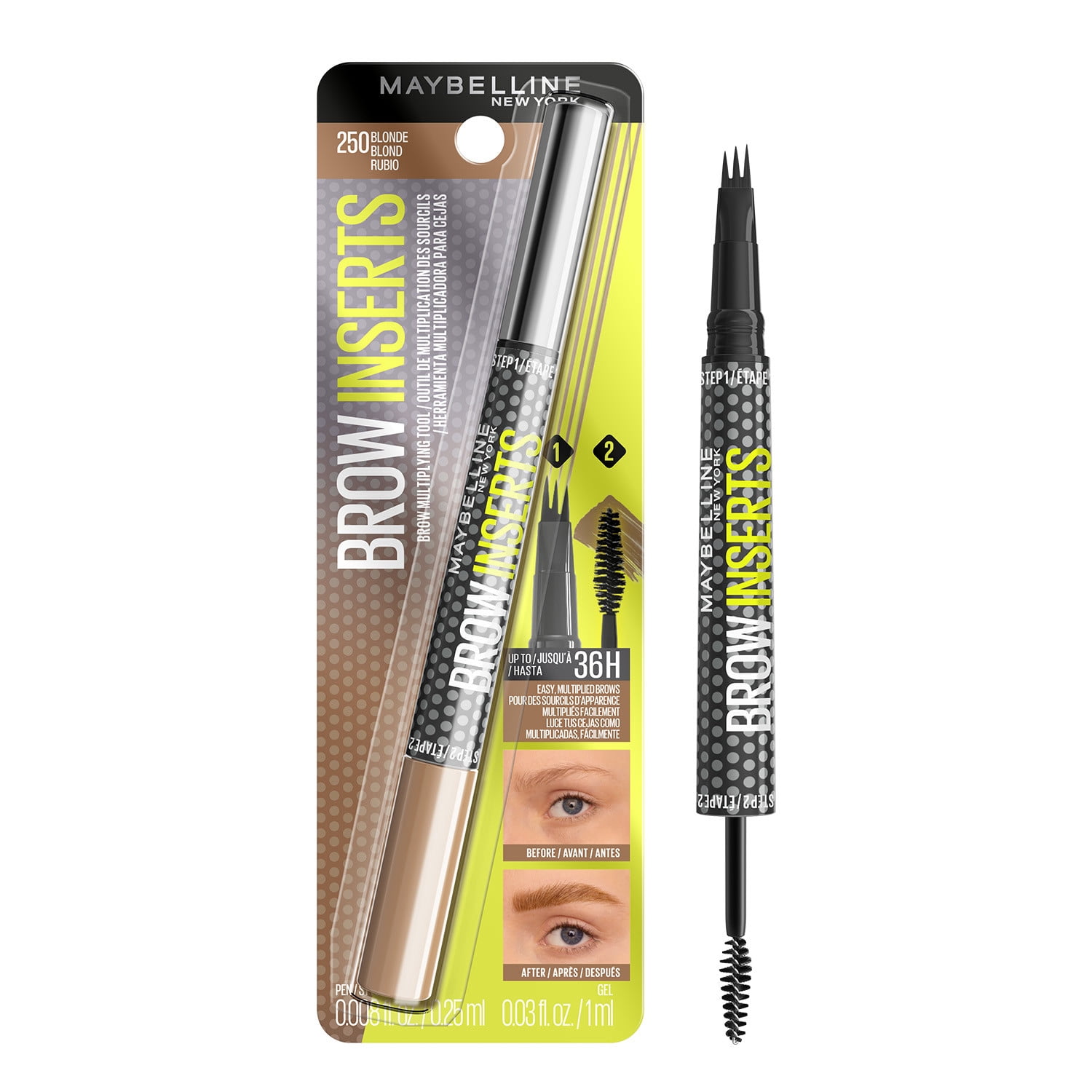 Maybelline Brow Inserts 2-in-1 Eyebrow Pencil and Brow Gel, Blonde, 0.04 fl oz