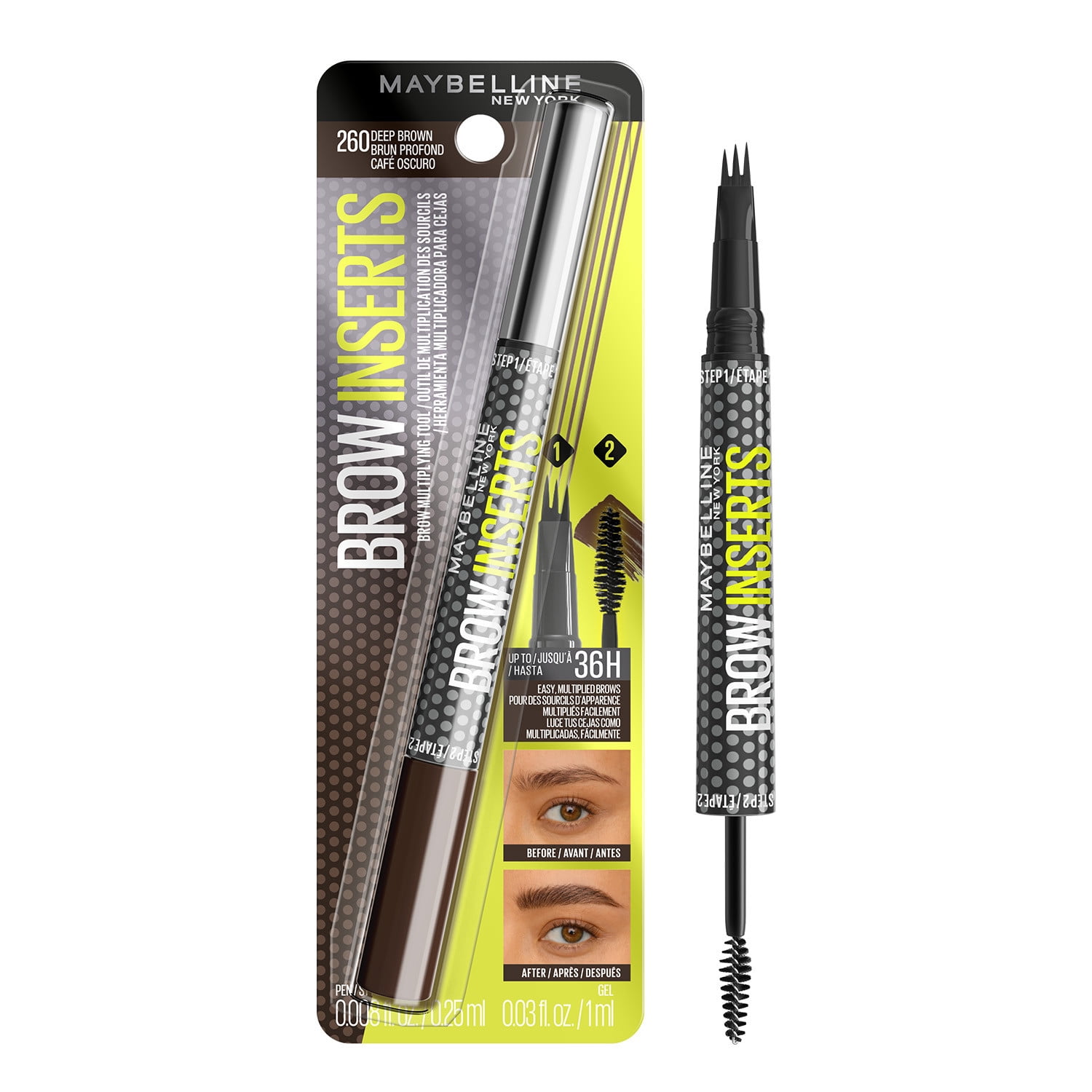 Maybelline Brow Inserts 2-in-1 Eyebrow Pencil and Brow Gel, Deep Brown, 0.04 fl oz