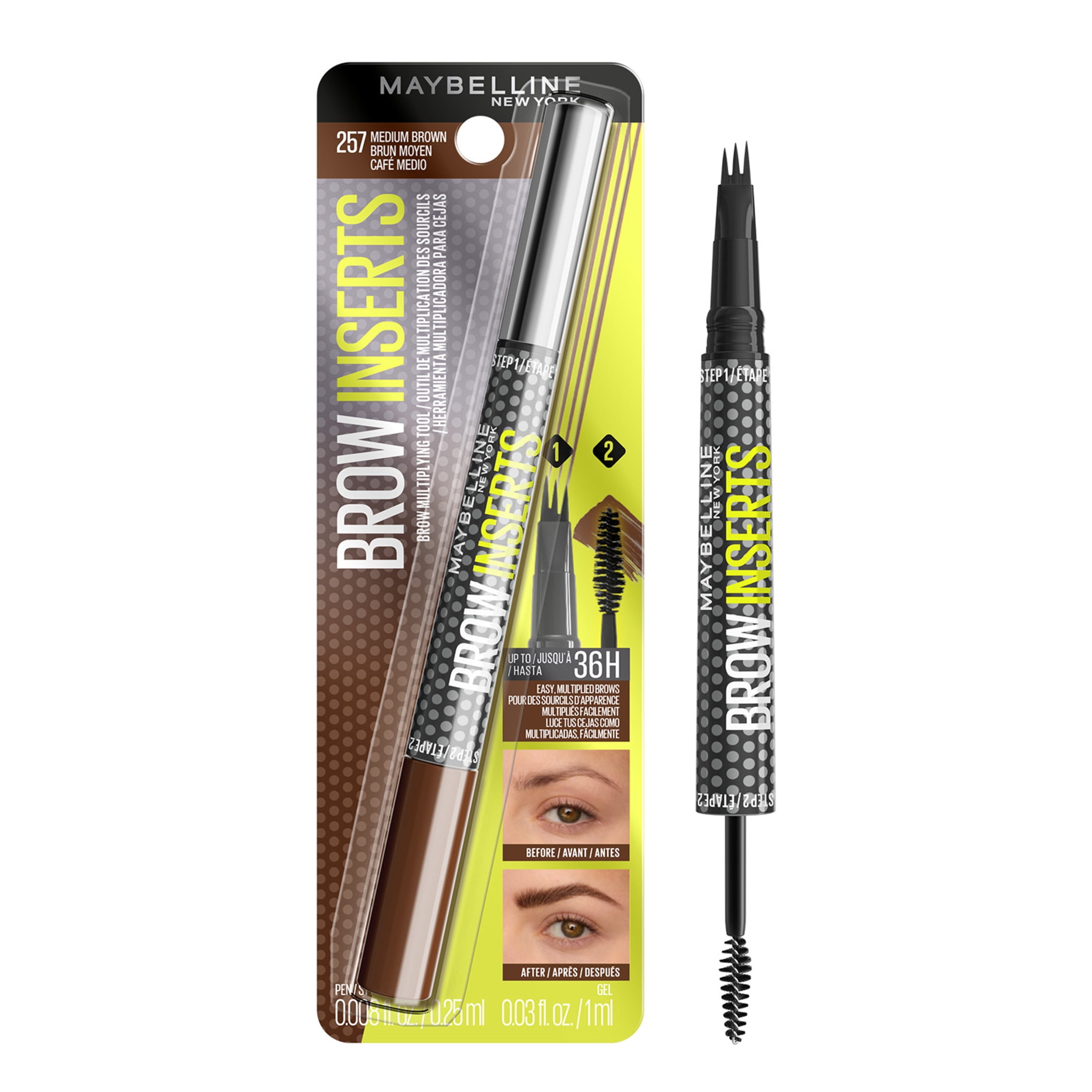 Maybelline Brow Inserts 2-in-1 Eyebrow Pencil and Brow Gel, Medium Brown, 0.04 fl oz