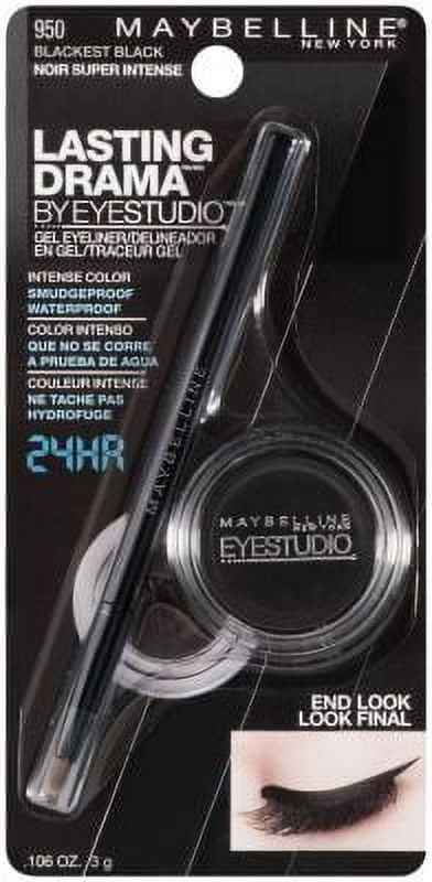 Maybelline New Eyeliner, Lasting Drama oz Gel [950], Studio Eye Blackest York 0.106 Black