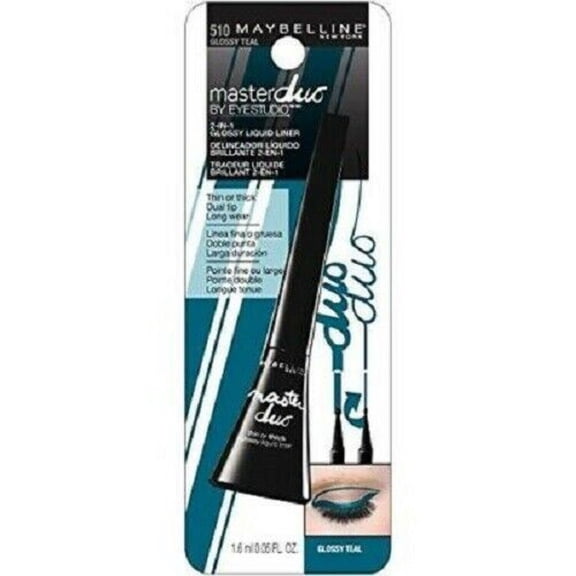 Maybelline New York Eye Studio Master Duo Glossy Liquid Eyeliner, 510 Glossy Teal, 0.05 Fl. Oz.