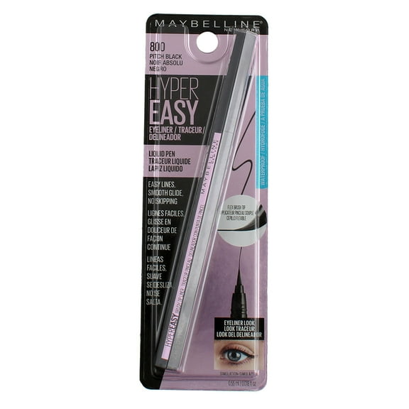 Maybelline Hyper Easy Liquid Pen No-Skip, Satin Finish, Waterproof Formula, Eyeliner Makeup, Pitch Black, 0.018 fl oz