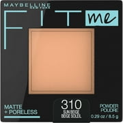 Maybelline New York Fit Me! Matte + Poreless Foundation Powder, 100 Translucent, 8.5 g, 310 Sun Beige