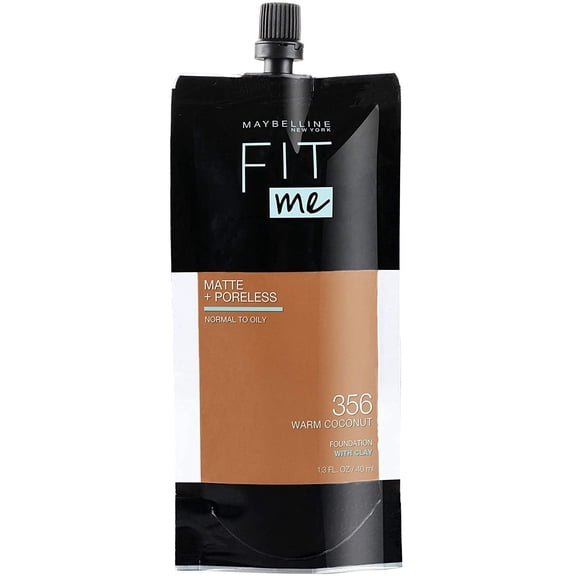 Maybelline New York Fit Me Matte + Poreless Liquid Foundation, Pouch Format, 356 Warm Coconut, 1.3 Ounce
