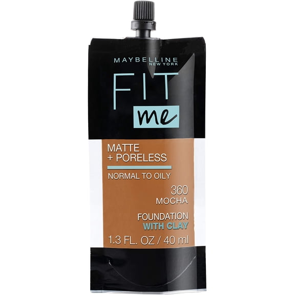 Maybelline New York Fit Me Matte + Poreless Liquid Foundation, Pouch Format, 360 Mocha, 1.3 Ounce