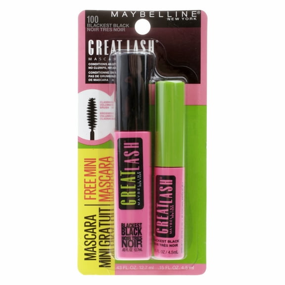 Maybelline New York Great Lash With Mini Mascara, Black, 0.43 Fl. Oz.