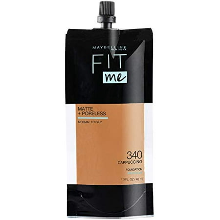 Maybelline New York Maybelline Fit Me Matte + Poreless Liquid Foundation, Face Makeup, Mess-Free No Waste Pouch Format, Normal to Oily Skin Types, 340 CAPPUCCINO, 1.3 Fl Oz