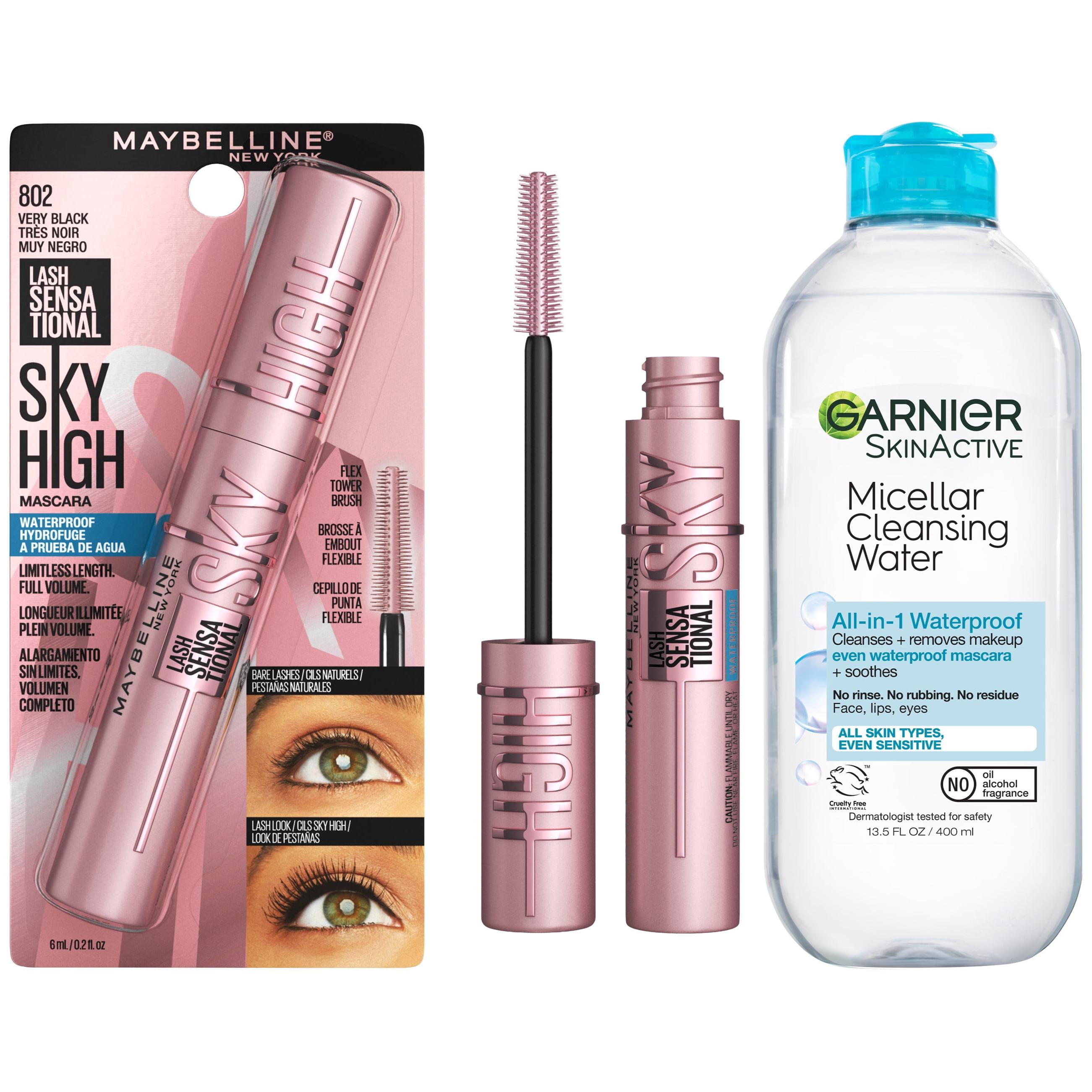 Maybelline Sky High Waterproof Mascara and Garnier Micellar Waterproof Makeup Remover Beauty Bundle
