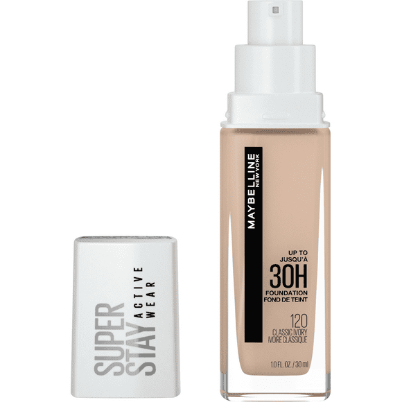 Maybelline Super Stay Liquid Foundation Makeup, Full Coverage, 120 Classic Ivory, 1 fl oz