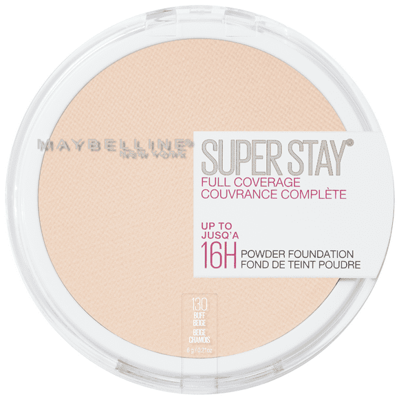 Maybelline Super Stay Powder Foundation Makeup, Full Coverage, 130 Buff Beige, 0.21 oz