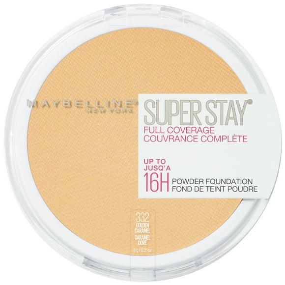 Maybelline Super Stay Powder Foundation Makeup, Full Coverage, 332 Golden Caramel, 0.21 oz