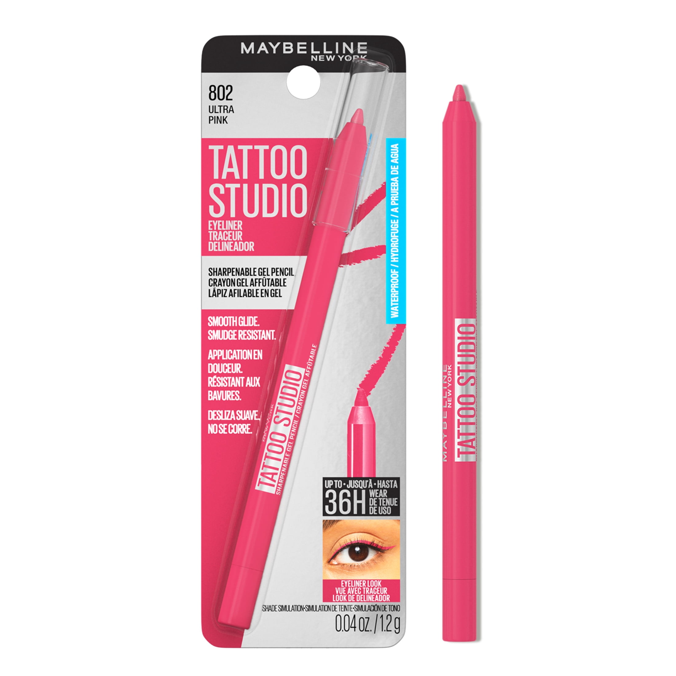 Maybelline Tattoo Studio Sharpenable Gel Pencil Waterproof Longwear Eyeliner, Ultra Pink