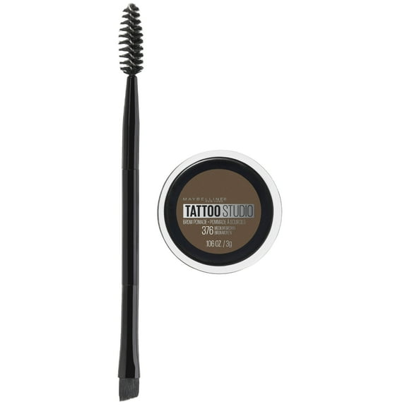 Maybelline Tattoo Studio Brow Pomade Long Lasting Buildable Eyebrow Makeup, Medium Brown
