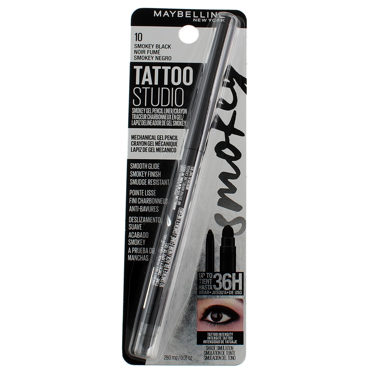 Maybelline TattooStudio Liner Pencil Eyeliner oz, 36hr Blendable 0.01 Matte Black, Oz. Mechanical Smudgeproof Wear Makeup Pencil Waterproof Lasting Gel Finish Smokey Long