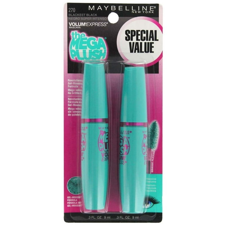 マスカラ・マスカラ下地 the mega plush Maybelline The Mega Plush Mascara - Blackest Black 2 Pack