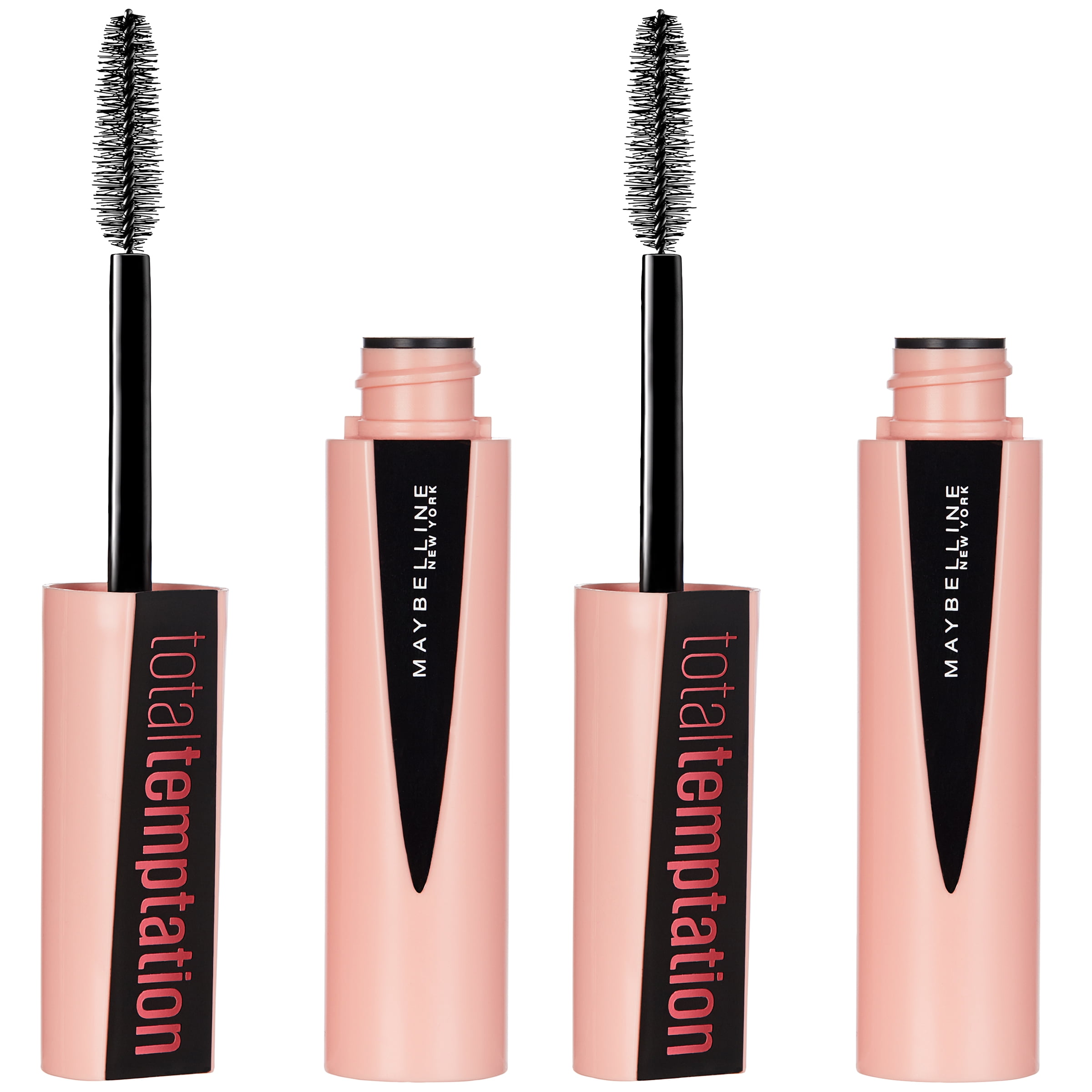 Maybelline Total Temptation Washable Mascara Makeup, Blackest Black, 2 COUNT