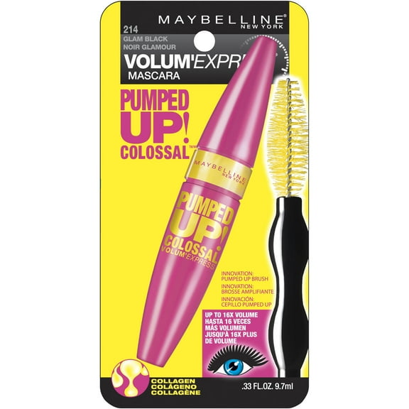 Maybelline Volum Express Pumped Up, Colossal Washable Mascara, Glam Black