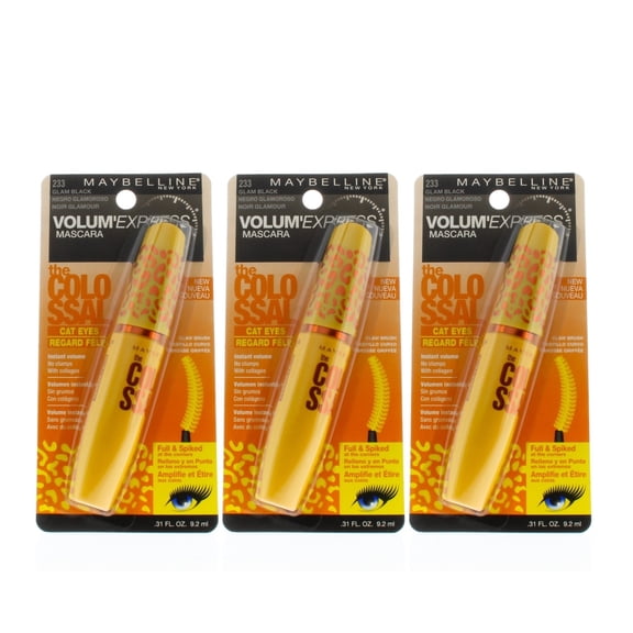 Maybelline VolumExpress The Colossal Cat Eyes Washable Mascara 233 Glam Black 0.31oz (3 Pack)