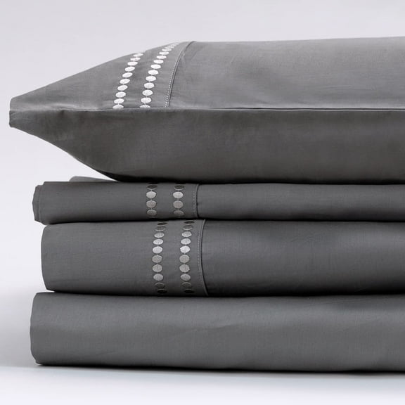 Mayberry Home 400 Thread Count Sateen Sheet Set 100% Organic Cotton-GOTS Certified-Oeko TEX Certified - Fitted Sheet, Flat Sheet, 2 Pillowcases-Best Organic Sheet Set (Silver Pearls on Grey, King)
