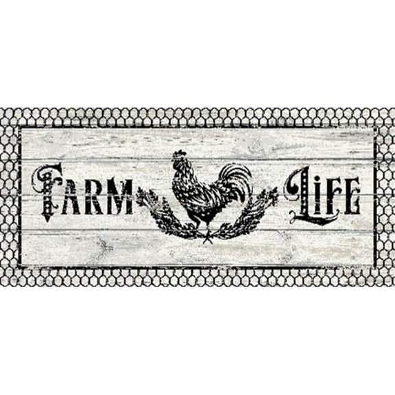 Mayberry Rug 20 x 44 in. Cozy Cabin Farm Life Whit Wash Printed Nylon Kitchen Mat & Rug
