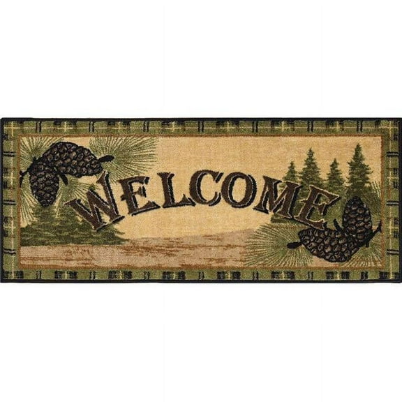 Mayberry Rug CC5268 20X44 20 x 44 in. Cozy Cabin Welcome to the Cabin Printed Nylon Kitchen Mat & Rug, Beige & Ivory