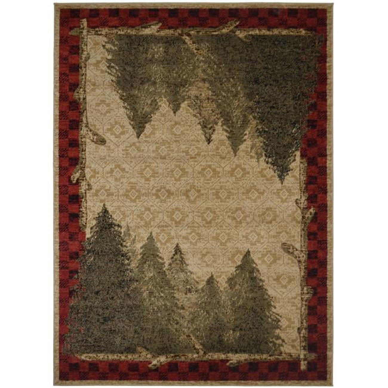 Rustic Multicolor Forest Scene Polypropylene Area Rug 7'10" x 9'10"