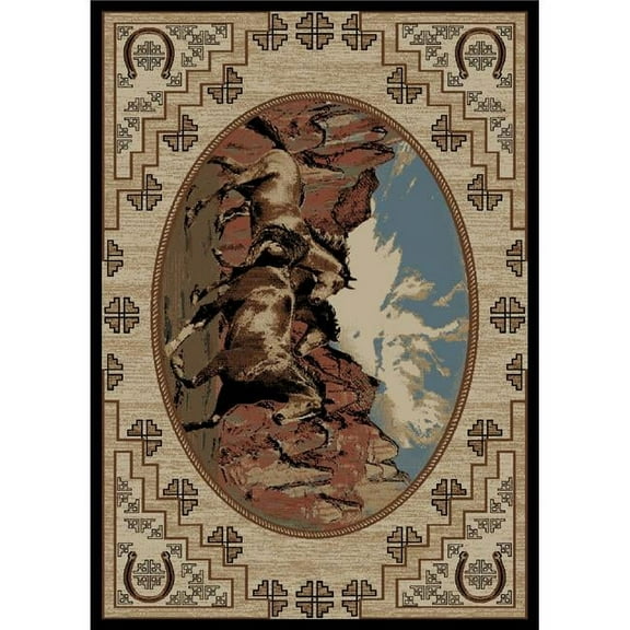 Rug Empire Lodge King Great Escape Wild Horse Multi Area Rug 7'10" x 9'10" Nature 8' x 10' Brown Southwestern,Cabin & Lodge