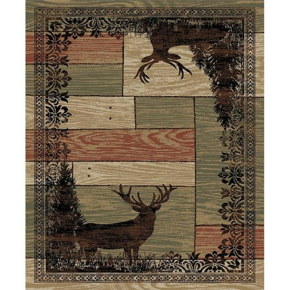 Mayberry Rug AD8065 8X10 8 x 10 ft. American Destination Woodgrain Rectangle Area Rug, Multi Color