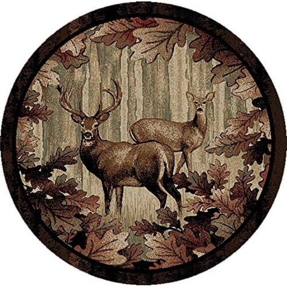 Mayberry Rug AD6868 8RD 7 ft. 10 in. x 7 ft. 10 in. Round American Destination Whitetail Woods Area Rug, Multi Color