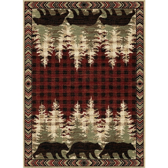 Mayberry Rugs American Destination Lodge Bear Plaid Rug Red 7'10"x9'10" 8' x 10'