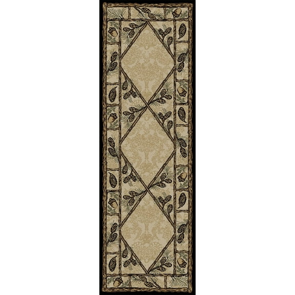 Mayberry Rug American Destination Brasstown Bald Pine Cone Area Rug 2'3" x 7'7" 8' Runner Indoor