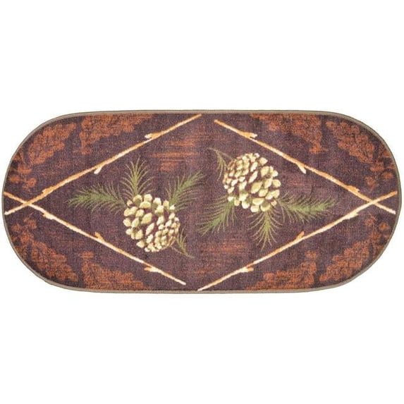 Mayberry Rug CC20672 20X44 20 x 44 in. Oval Cozy Cabin Country Charm Printed Nylon Kitchen Mat & Rug, Hickory