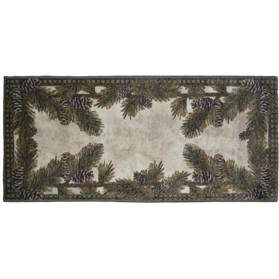 Mayberry Rug CC5265 20X44 20 x 44 in. Cozy Cabin Pine Cone Gingham Printed Nylon Kitchen Mat & Rug
