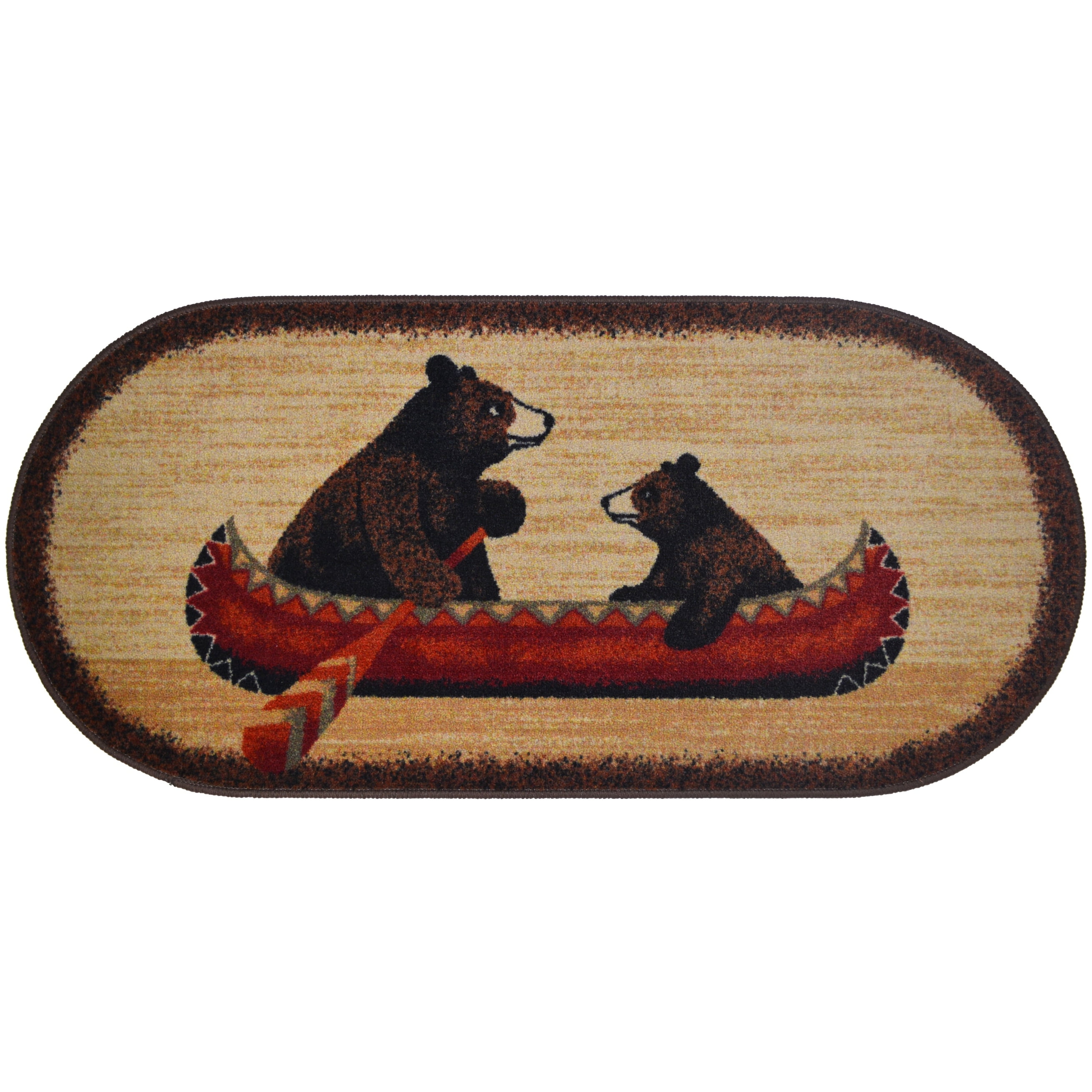 Cozy Cabin Bear Canoe Oval Multicolor Washable Rug