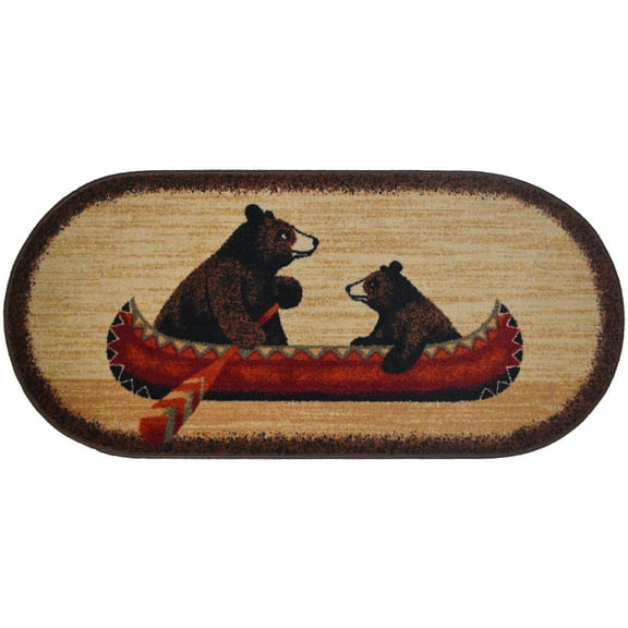 Mayberry Rug Cozy Cabin Bear Canoe Accent Rug 20"x44" Oval 1'8" x 3'8" 2' x 3' Oval