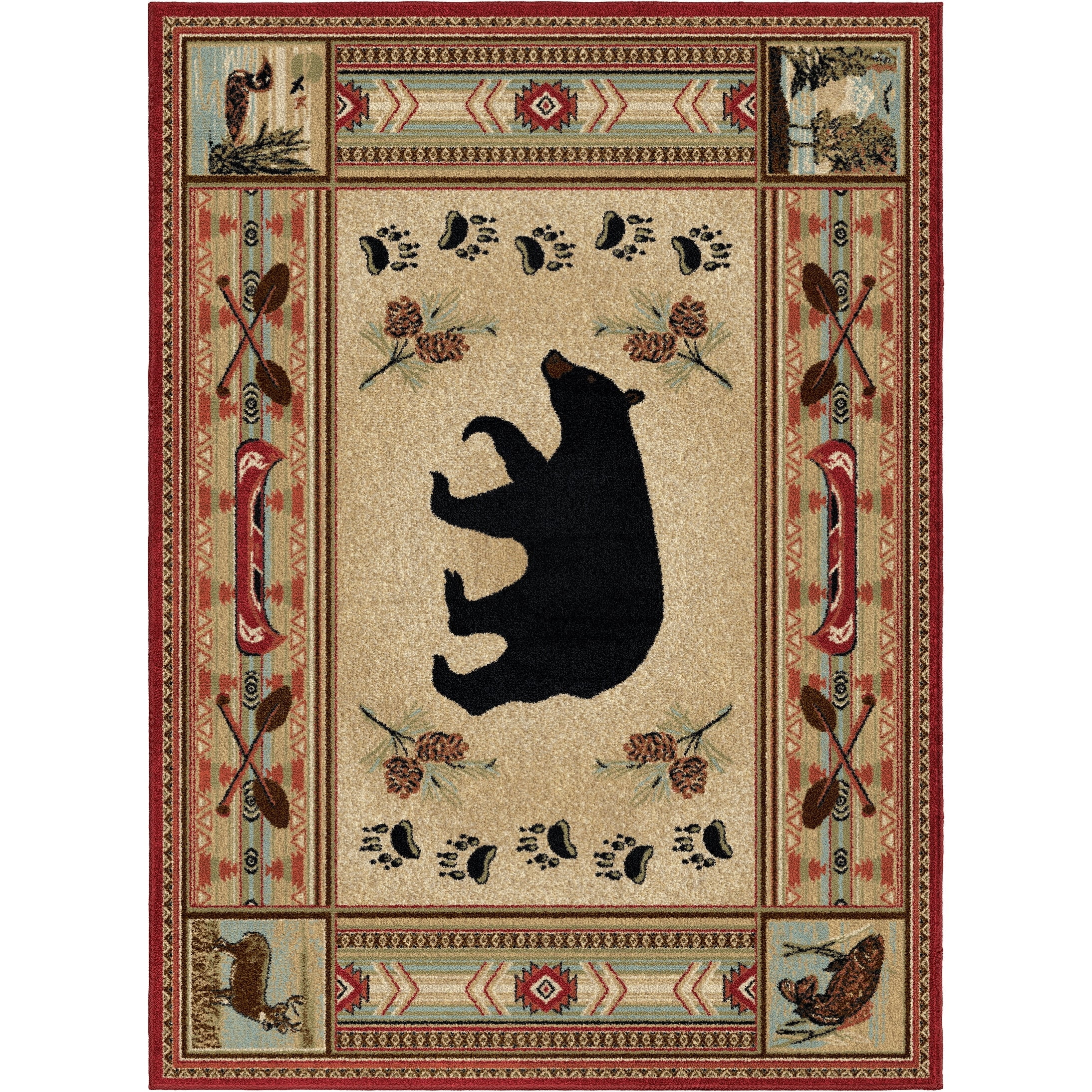 Hearthside Woodlands Bear Red and Beige Rustic Area Rug