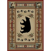 Mayberry Rug HS4882 8X10 7 ft. 10 in. x 9 ft. 10 in. Hearthside Woodlands Bear Area Rug, Red