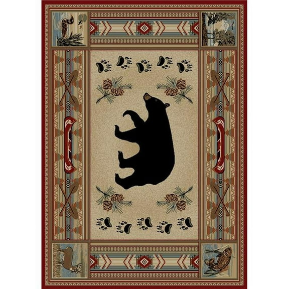 Mayberry Rug HS4882 8X10 7 ft. 10 in. x 9 ft. 10 in. Hearthside Woodlands Bear Area Rug, Red