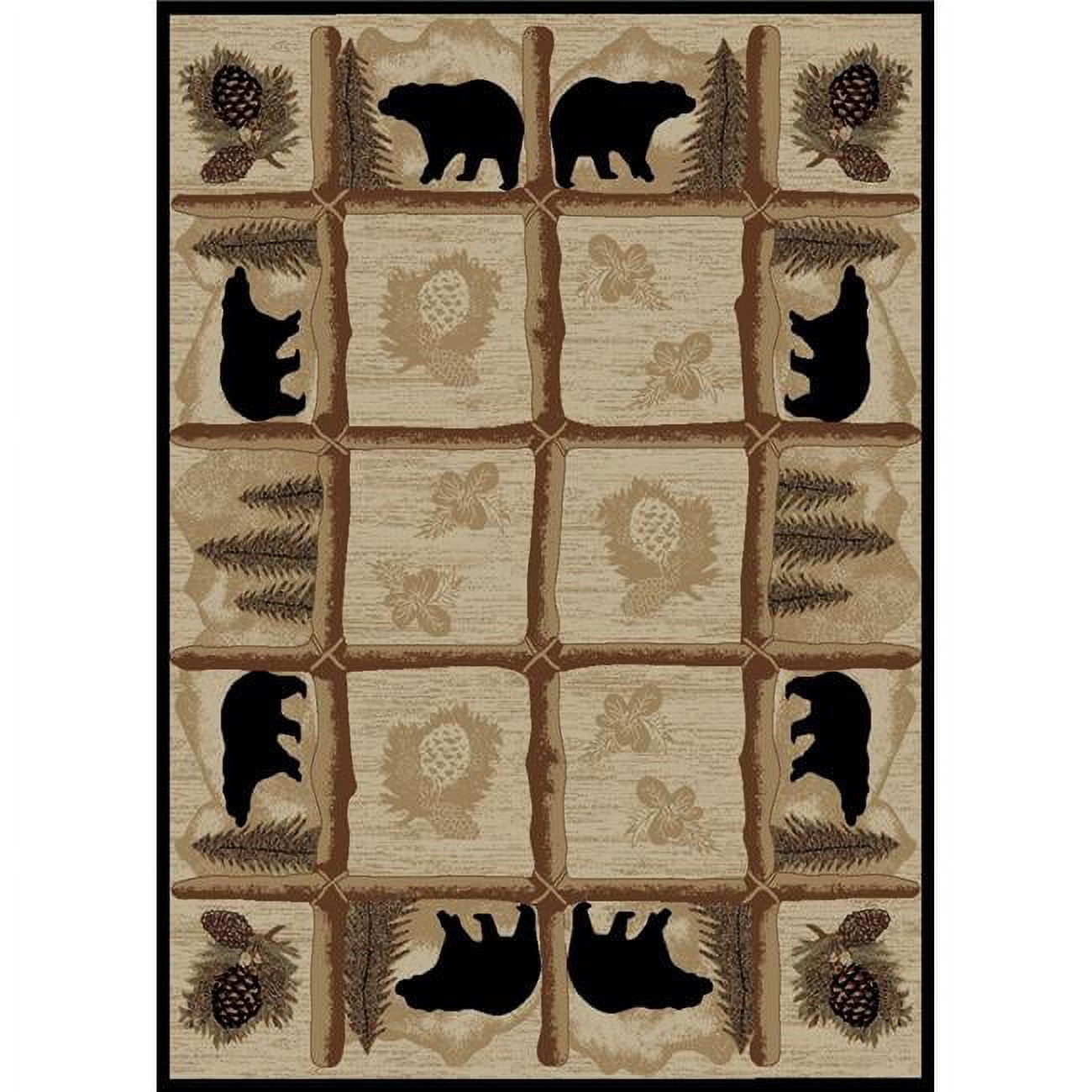 Rustic Bear and Pinecone Oval 4' x 6' Polypropylene Area Rug