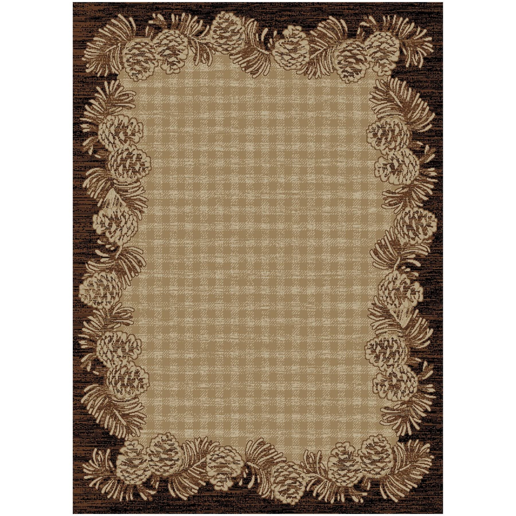 Rectangular Beige and Brown Synthetic Pinecone Lodge Area Rug