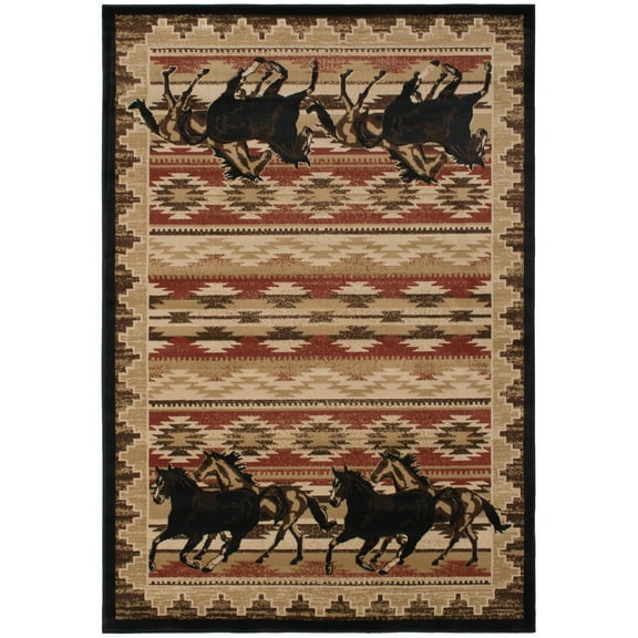 Rug Empire Lodge King Untamed Equestrian Horse Area Rug Black 5'3" x 7'7" Polypropylene,Synthetic Nature 5' x 8' Black