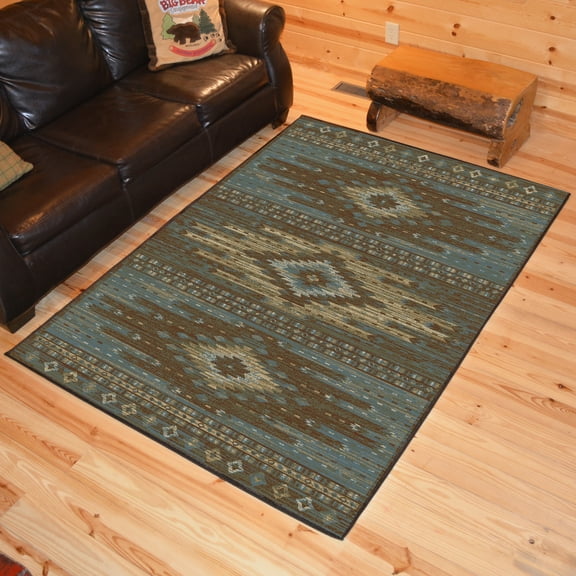 Mayberry Rug Lodge King Diamond Head Southwestern Lodge Area Rug Blue 2'3"x3'3" 2' x 3'