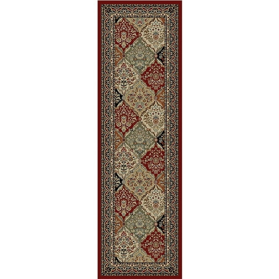 Mayberry Rug Mayberry Hometown Panel Kerman Traditional Area Rug Red 2'3" x 7'7" 8' Runner Green