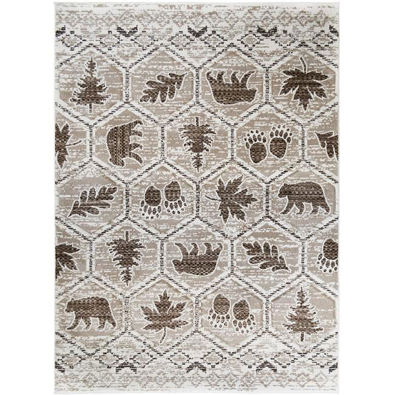 Medium Pile Black and Beige Synthetic Indoor Rug