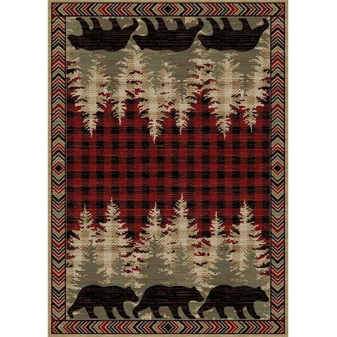 Mayberry Rugs American Destination Lodge Bear Plaid Rug Red 5'3