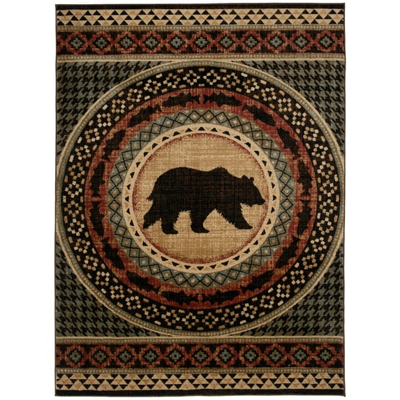 Mayberry Rugs Asheville Lodge Bear Area Rug Multi 7'10" x 9'10" 8' x 10' Rectangle