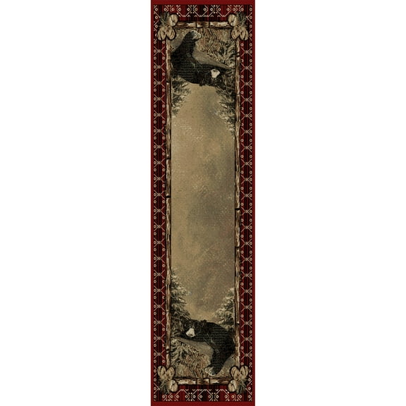 Mayberry Rugs Lodge King Lazy Bear Rustic Pine Cone Area Rug 2'3" x 7'7" Runner 8' Runner Runner, Indoor Rectangle