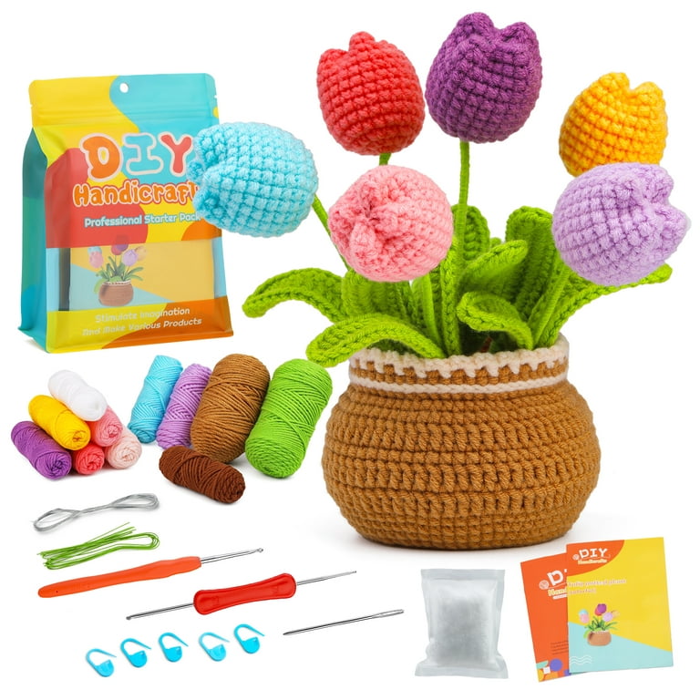 Mayboos Beginners Crochet Kit, Cute Flower Crochet Kit for Beginers and  Experts, All in One Crochet Knitting Kit with Step-by-Step Instructions  Video(Colorful Tulips) 